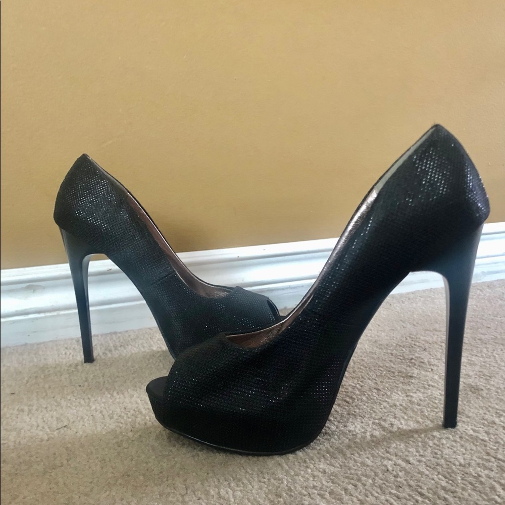 Shiny black high heels
